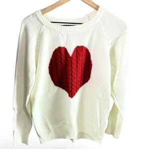 BYSBZD Cream & Cable Knit Red Heart Sweater